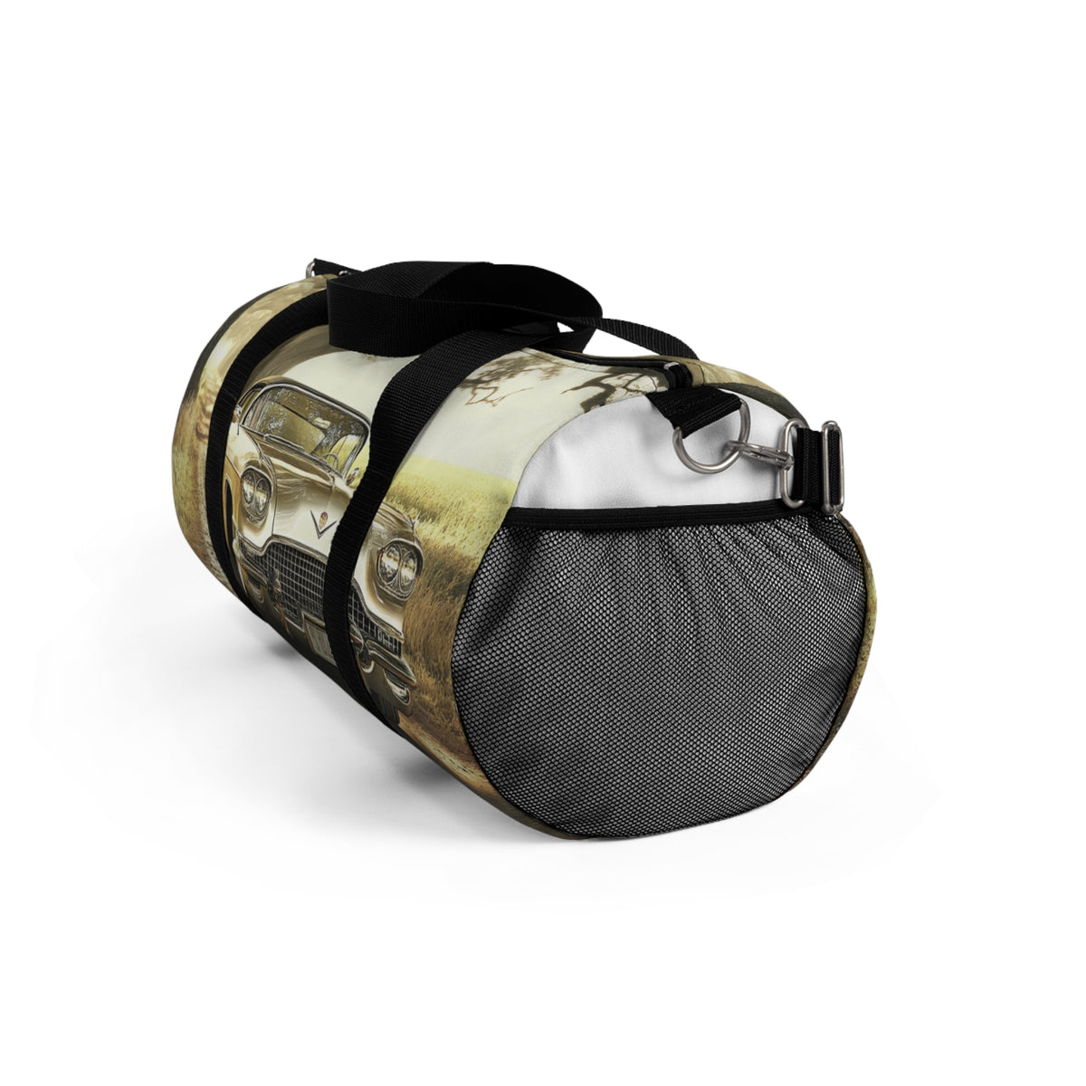 Vintage Golden Cadillac Car Duffel Bag — Retro Roadtrip Travel Gear