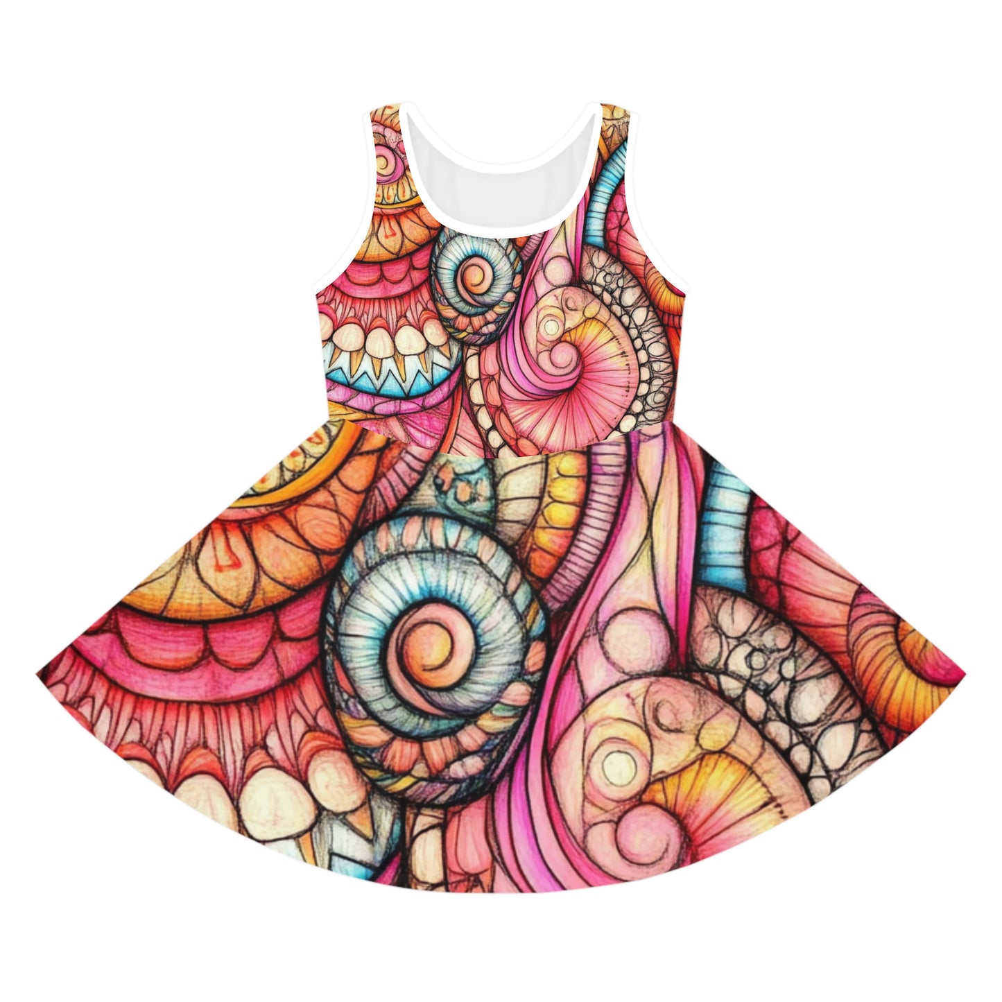 Abstract Seashell, Girls' Sleeveless Sundress (AOP)