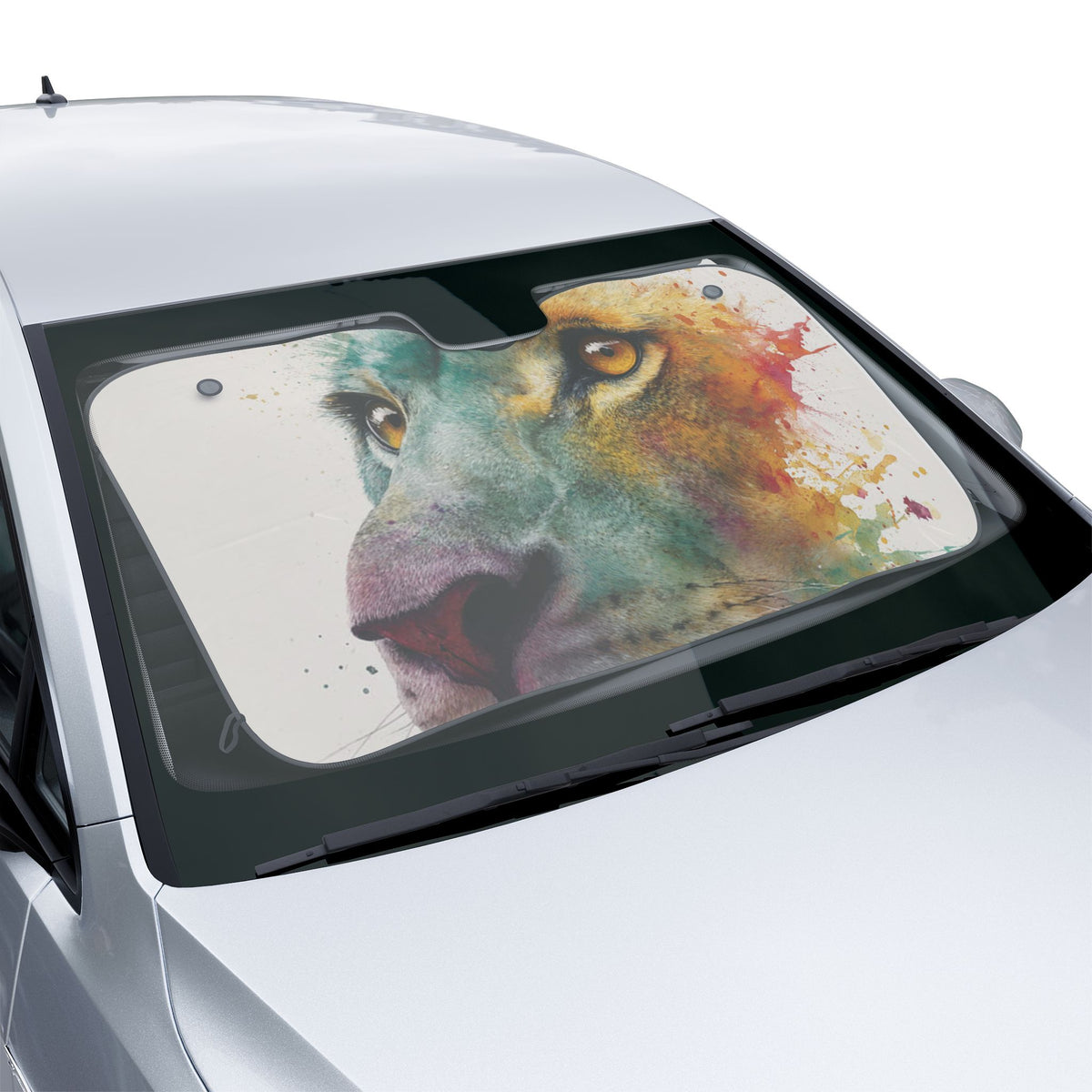 Soul of a Lion, Lion Watercolor Car Sun Shade — Vibrant Animal Face Windshield Protector