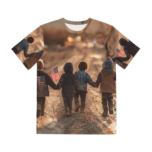 Hand in Hand, Patriotic Kids Walking All-Over Print Tee