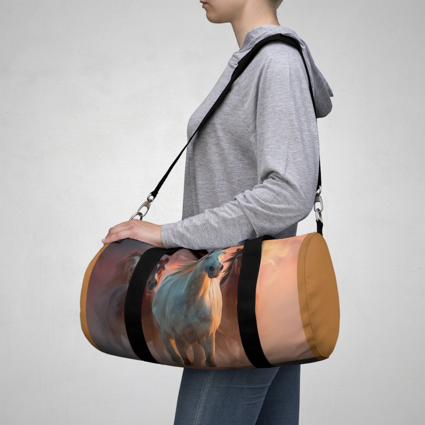 Running on Sunlight, Wild Horses Sunset Duffel Bag — Scenic Equestrian Travel Bag