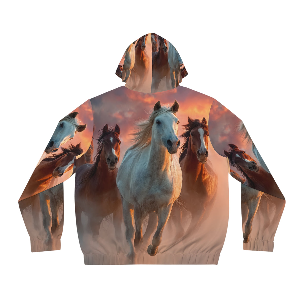 Running in Sunlight, Horse Run Full-Zip Hoodie — Majestic Wild Stallions All-Over Print