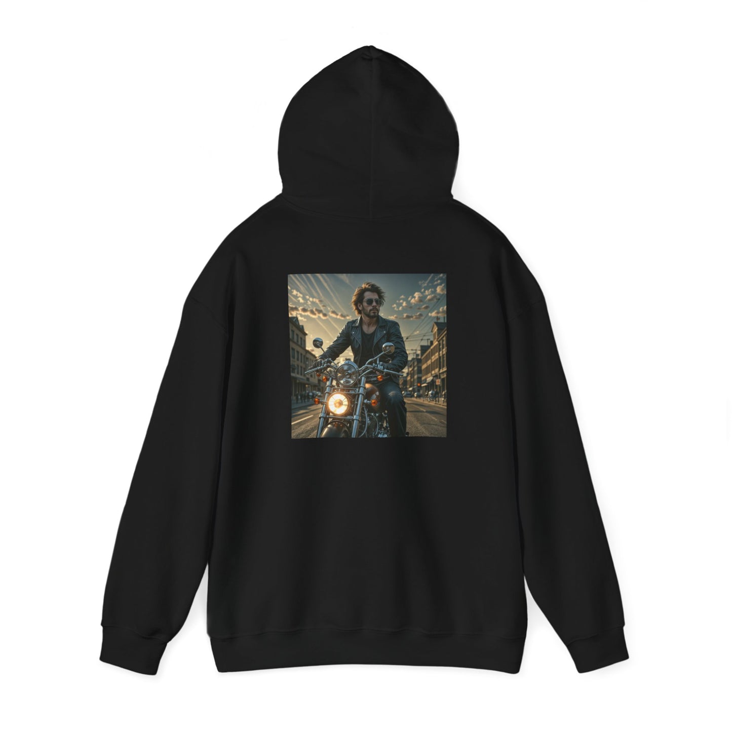 Which Way, Motorcycle Unisex Heavy Blend™ Hooded Sweatshirt, AI Assisted Design