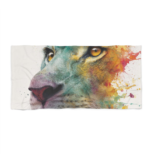 Soul of a Lion, Lion Portrait Beach Towel — Colorful Watercolor Safari Print