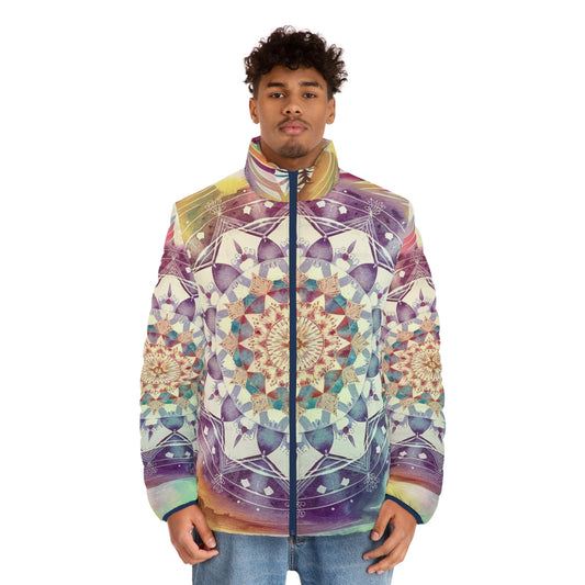 Geometric Pastel Rainbow, Men's Puffer Jacket (AOP)