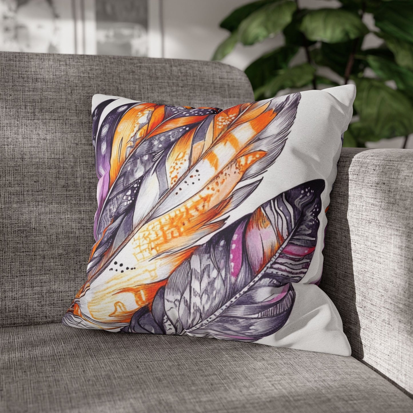 White Feathers, Spun Polyester Square Pillowcase