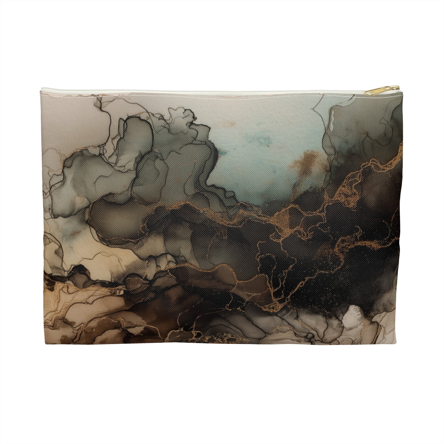 Earth Toned Watercolor, Smoky Marble Accessory Pouch — Abstract Brown & Black Ink Cloud Makeup Bag