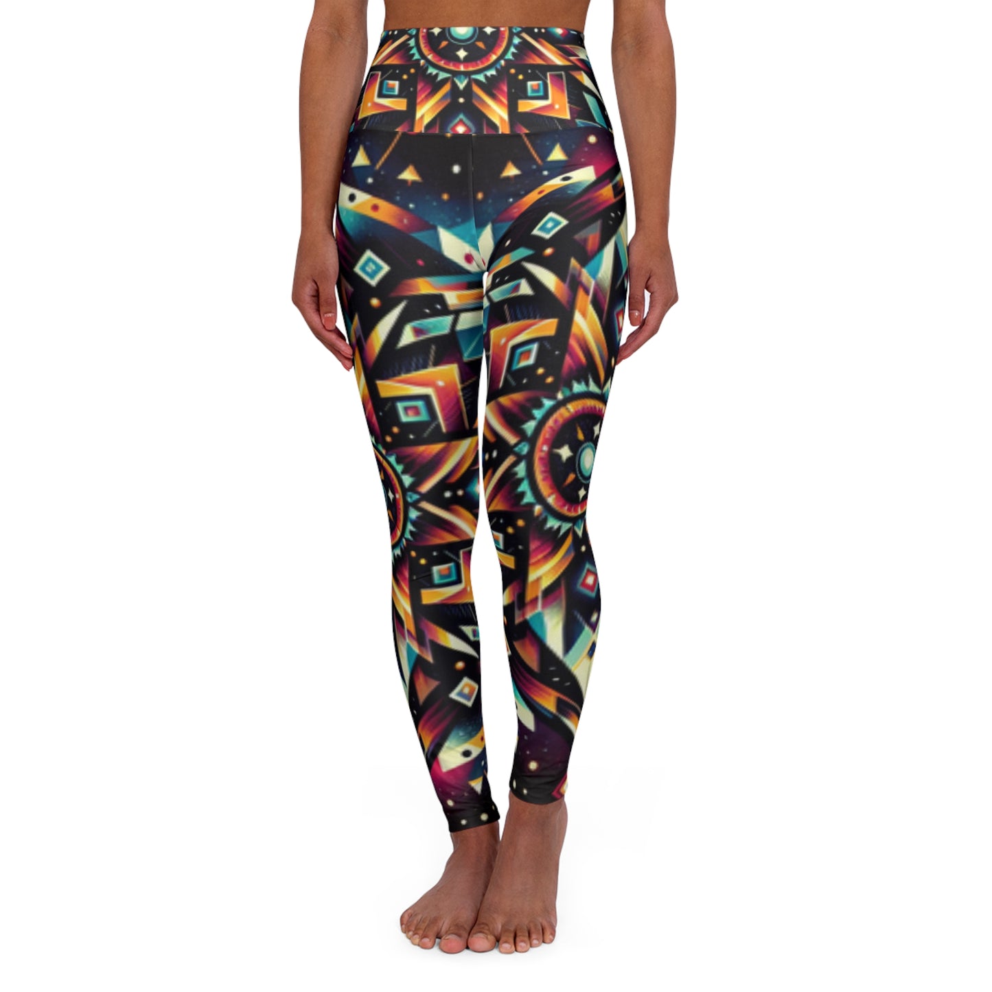 Geometric Tribal, High Waisted Yoga Leggings (AOP)