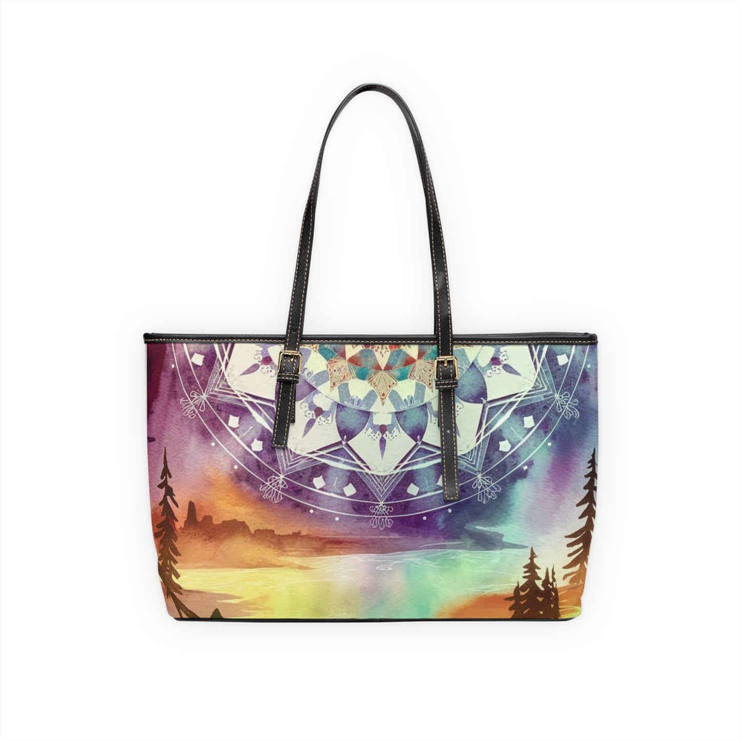 Geometric Pastel Rainbow, PU Leather Shoulder Bag