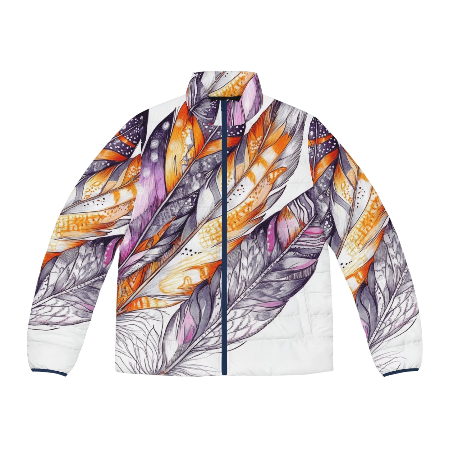 White Feathers, Men's Puffer Jacket (AOP)