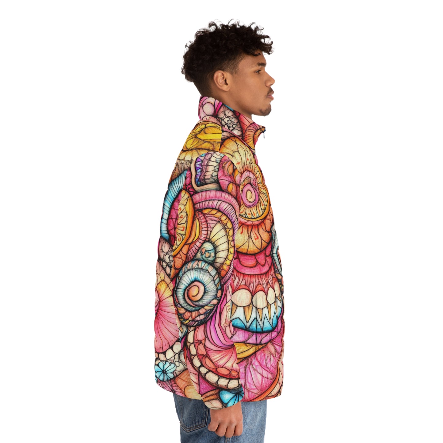 Abstract Seashell, Men's Puffer Jacket (AOP)