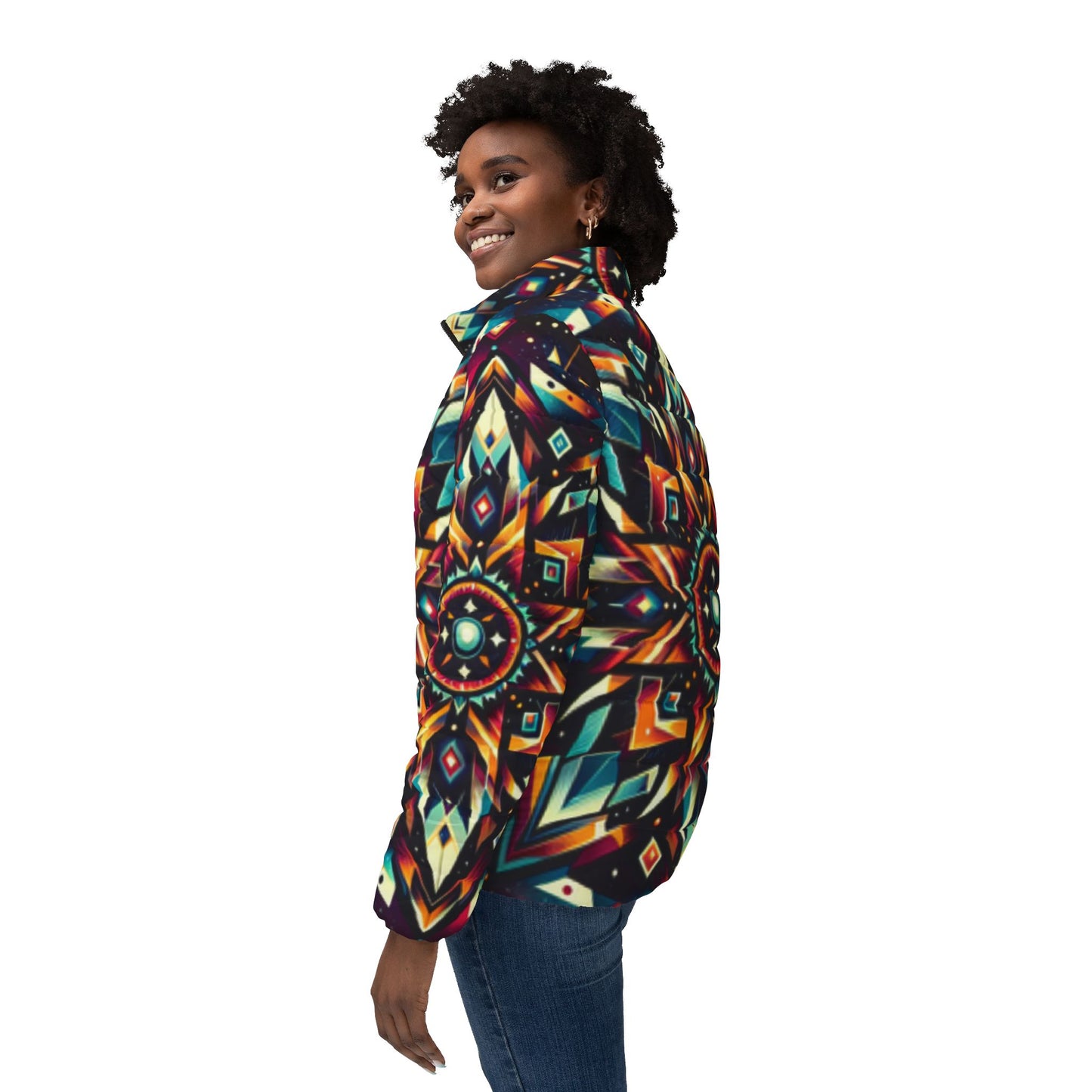 Geometric Tribal, Women’s Puffer Jacket (AOP)