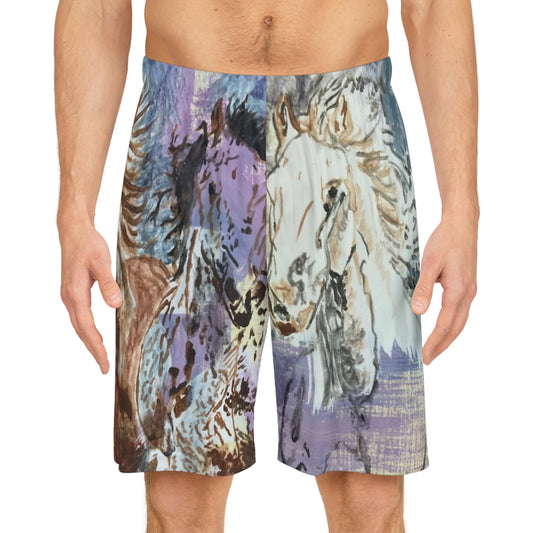 "Free as the Breeze" Basketball Shorts, Summer Sports Wear, Vacation Swim Shorts, Outdoor Activities, Unique Gifts for Horse Lovers