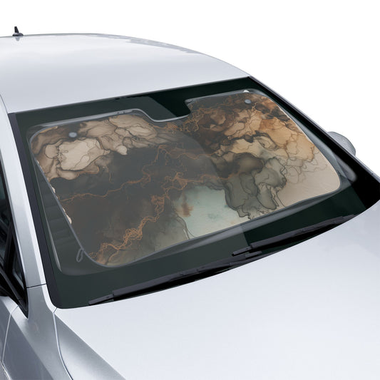 Earth Toned Watercolor, Abstract Marble Car Sunshade – UV-Blocking Windshield Shade