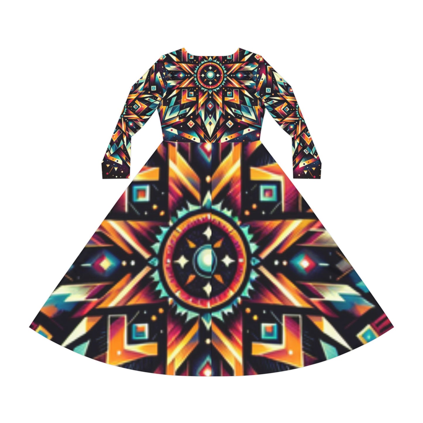 Geometric Tribal, Women's Long Sleeve Dance Dress (AOP)