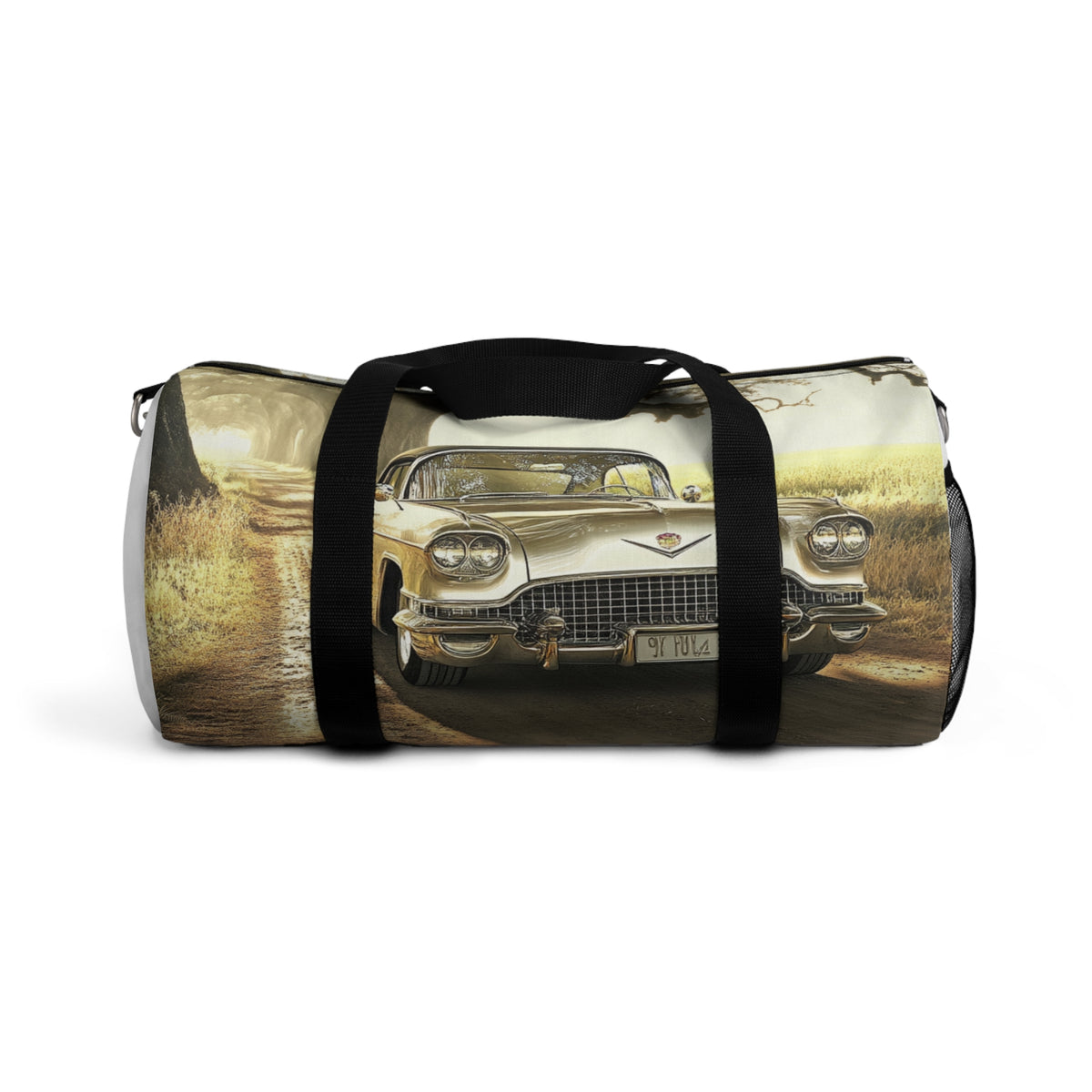 Vintage Golden Cadillac Car Duffel Bag — Retro Roadtrip Travel Gear
