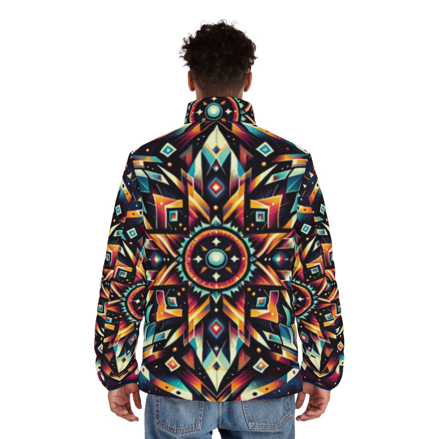 Geometric Tribal, Men's Puffer Jacket (AOP)