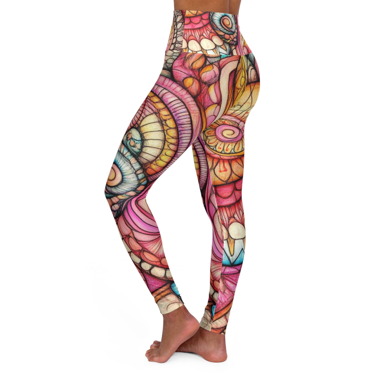 Abstract Seashell, High Waisted Yoga Leggings (AOP)