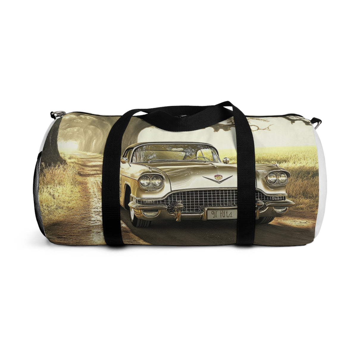Vintage Golden Cadillac Car Duffel Bag — Retro Roadtrip Travel Gear