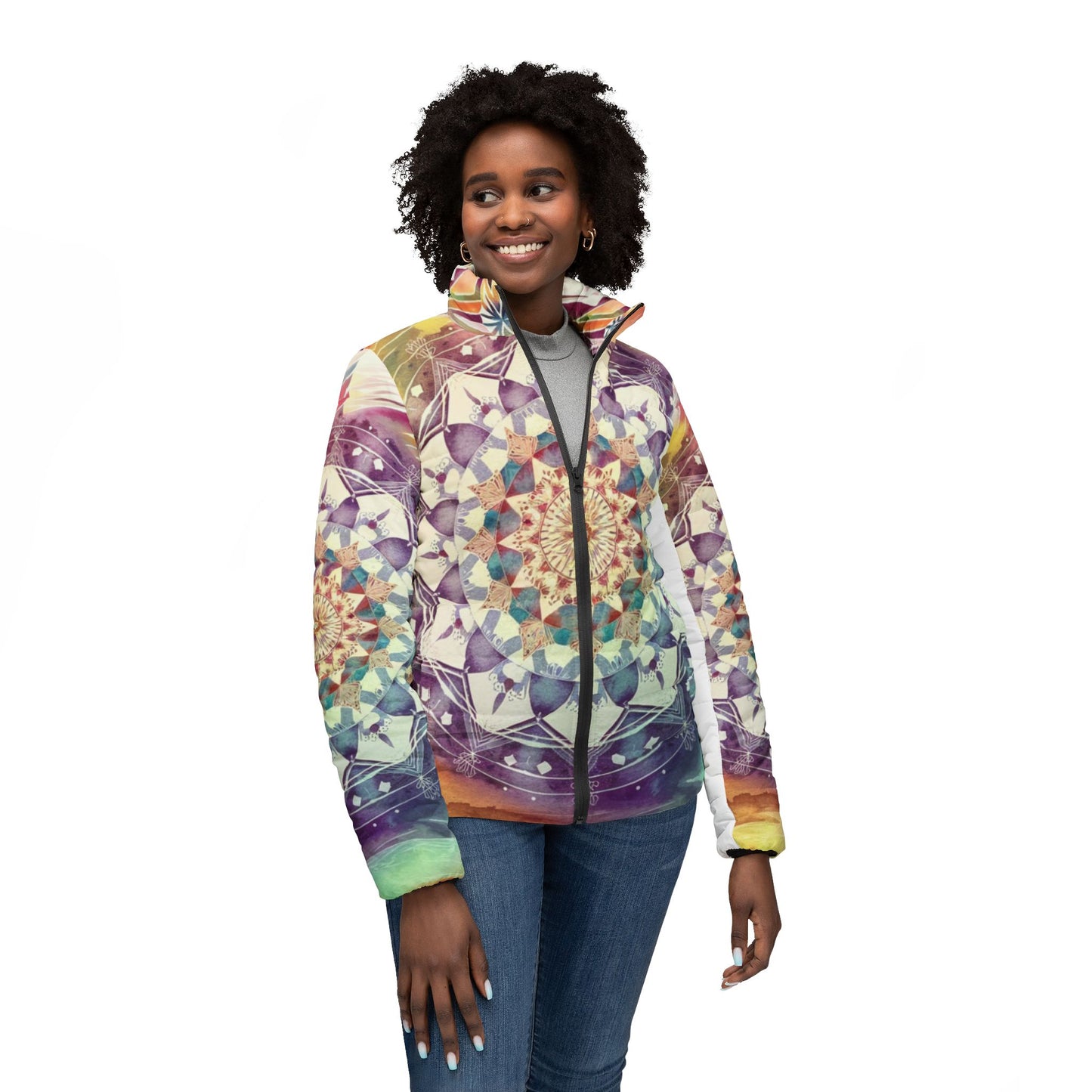 Geometric Pastel Rainbow, Women’s Puffer Jacket (AOP)