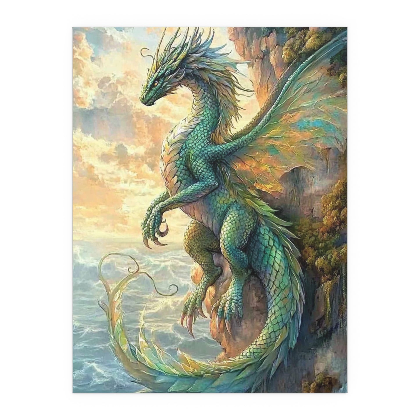 Sunset Watcher, Silk Poster | Fantasy Decor, Wall Art, Home Decor, Dragon Lover Gift, Boho Wall Hanging