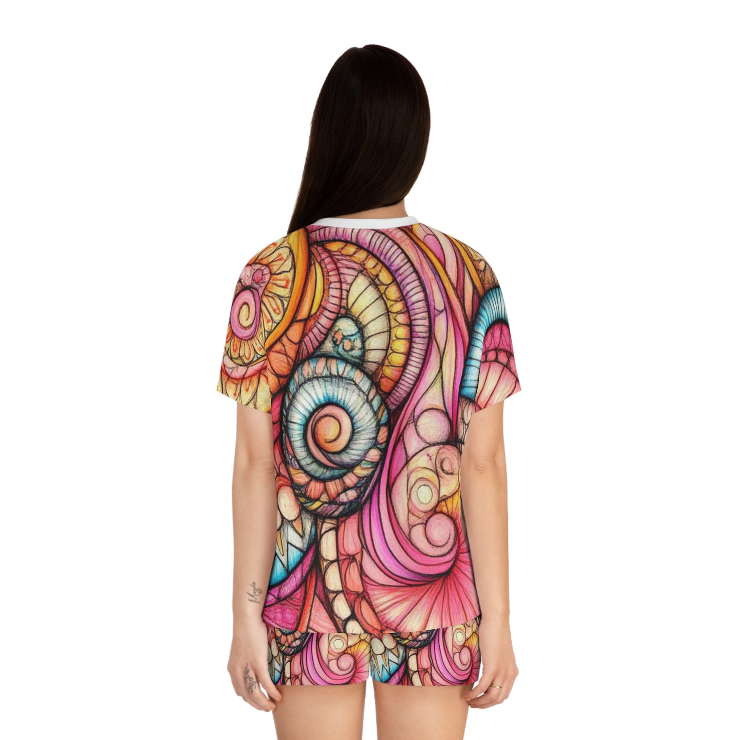 Abstract Seashell, Women's Short Pajama Set (AOP)