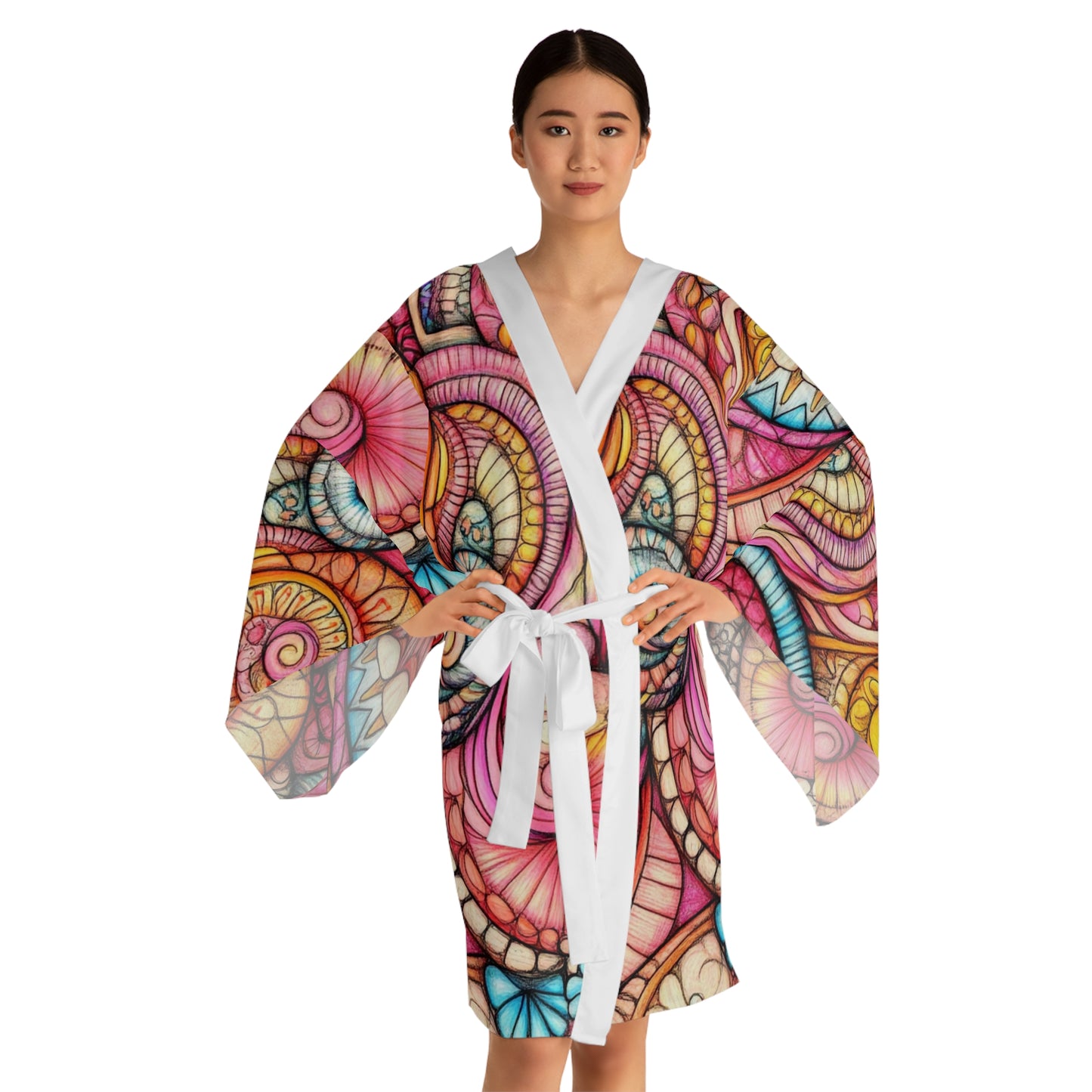 Abstract Seashell, Long Sleeve Kimono Robe (AOP)