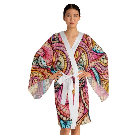 Abstract Seashell, Long Sleeve Kimono Robe (AOP)