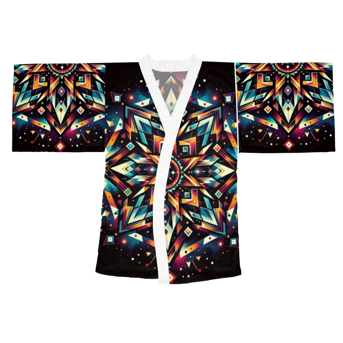 Geometric Tribal, Long Sleeve Kimono Robe (AOP)