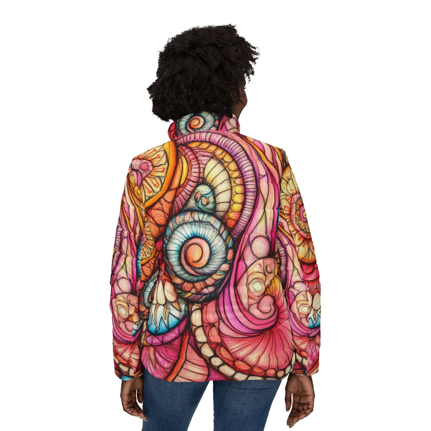 Abstract Seashell, Women’s Puffer Jacket (AOP)