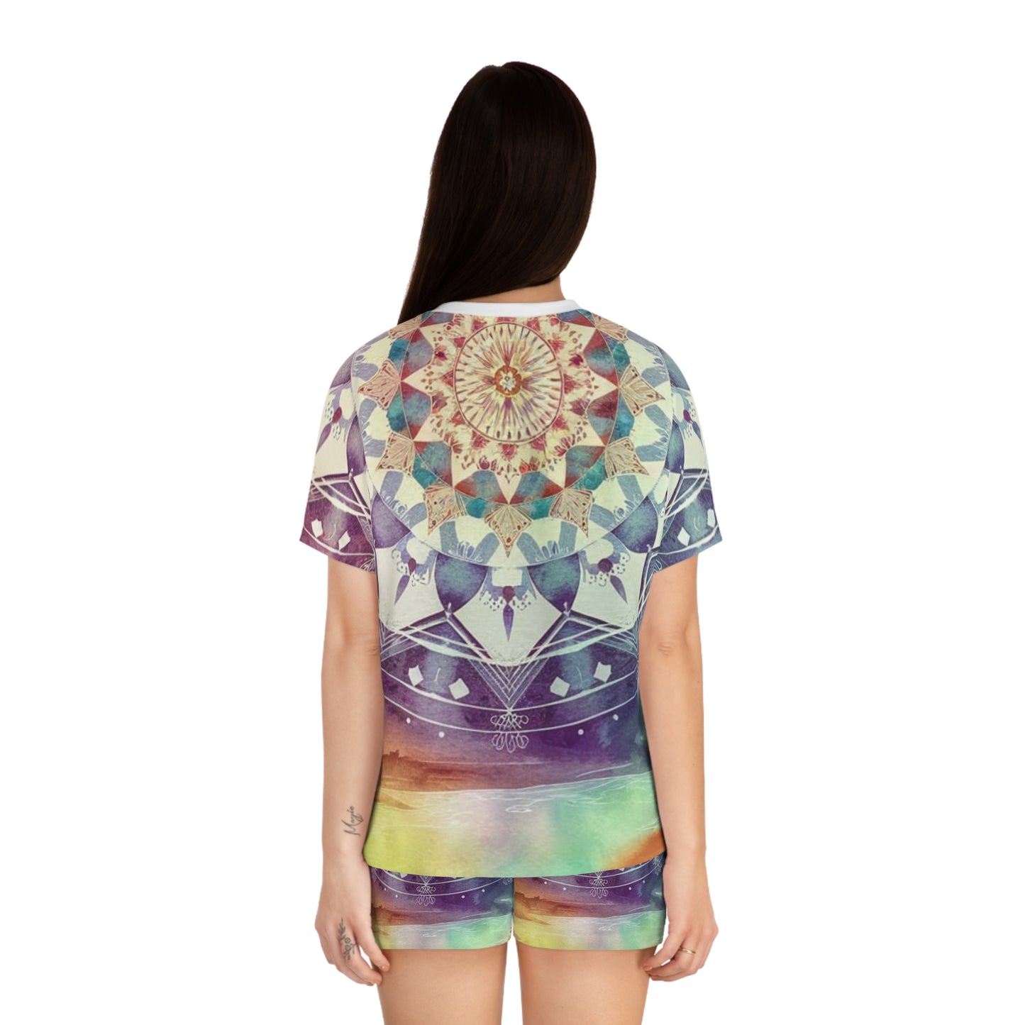 Geometric Pastel Rainbow, Women's Short Pajama Set (AOP)