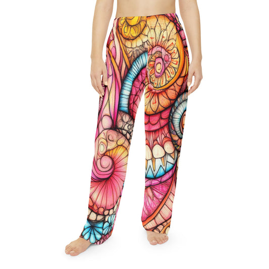 Abstract Seashell, Women's Pajama Pants (AOP)