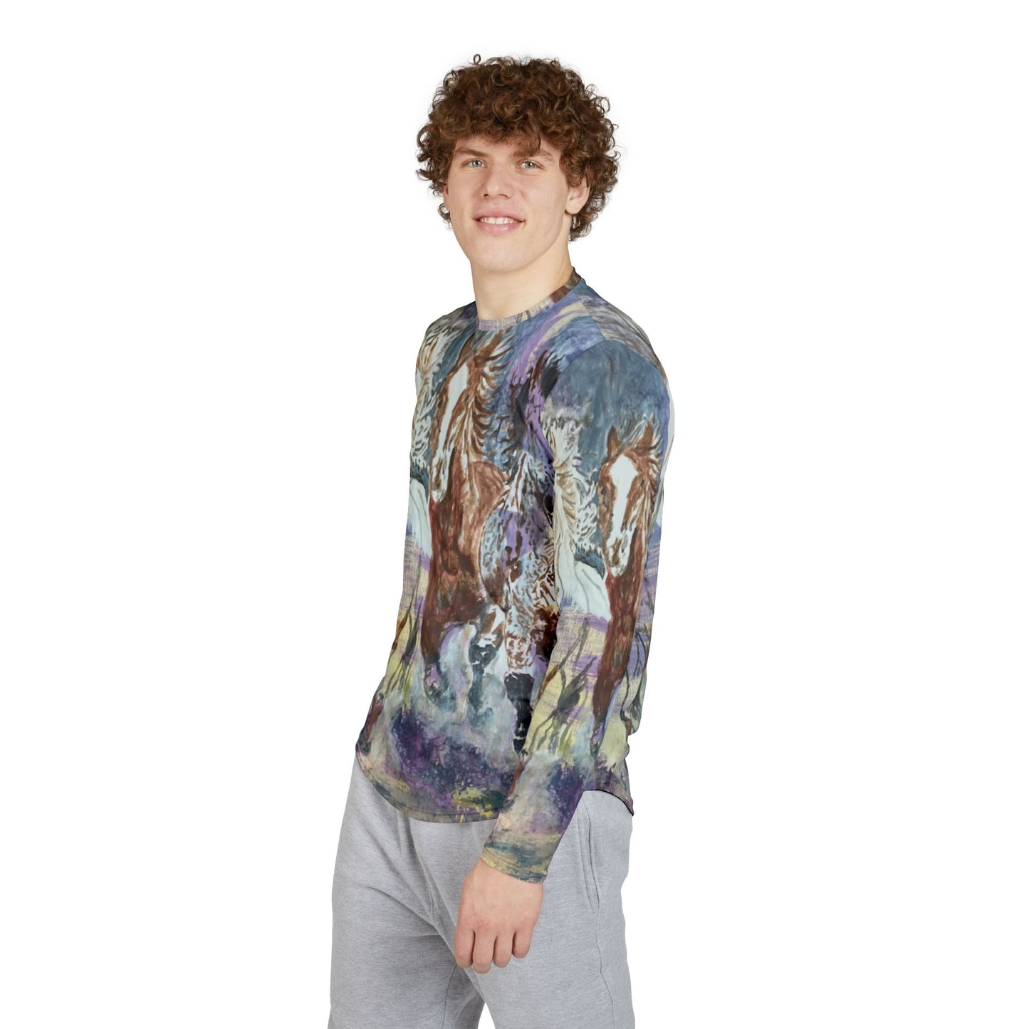"Free as the Breeze" Men's UV Protection Long Sleeve Shirt, Stylish Outdoor Apparel, Gift for Horse Lovers, Sun Protection Top
