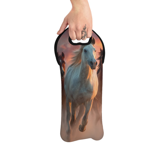 Running on Sunlight, Horse Sunset Wine Tote Bag – Running Horses Neoprene Bottle Carrier