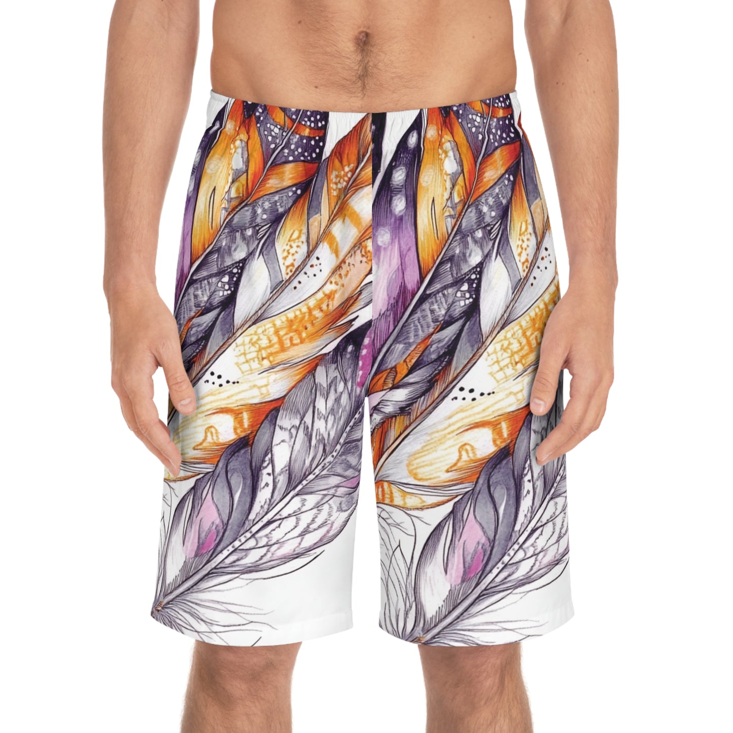 White Feathers, Men's Board Shorts (AOP)