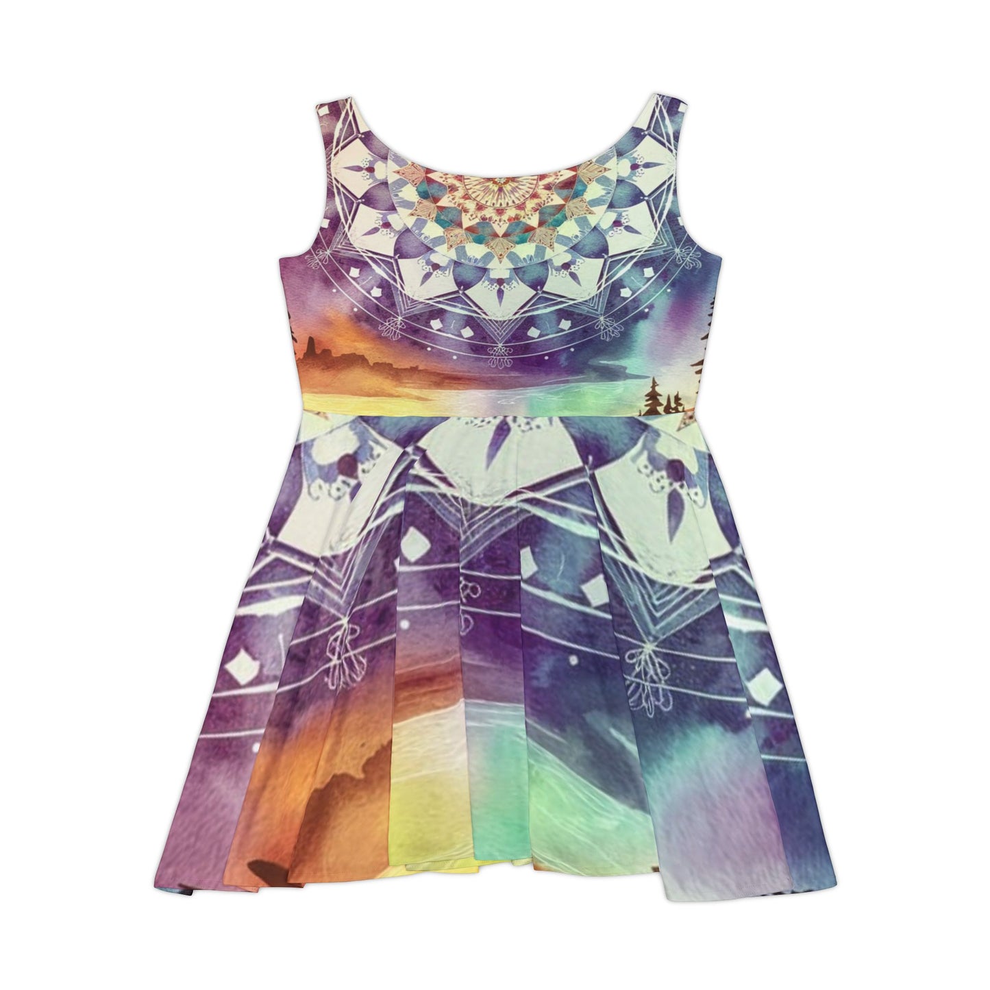 Geometric Pastel Rainbow, Women's Skater Dress (AOP)