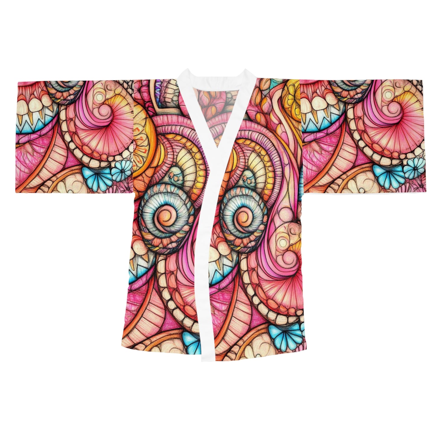 Abstract Seashell, Long Sleeve Kimono Robe (AOP)