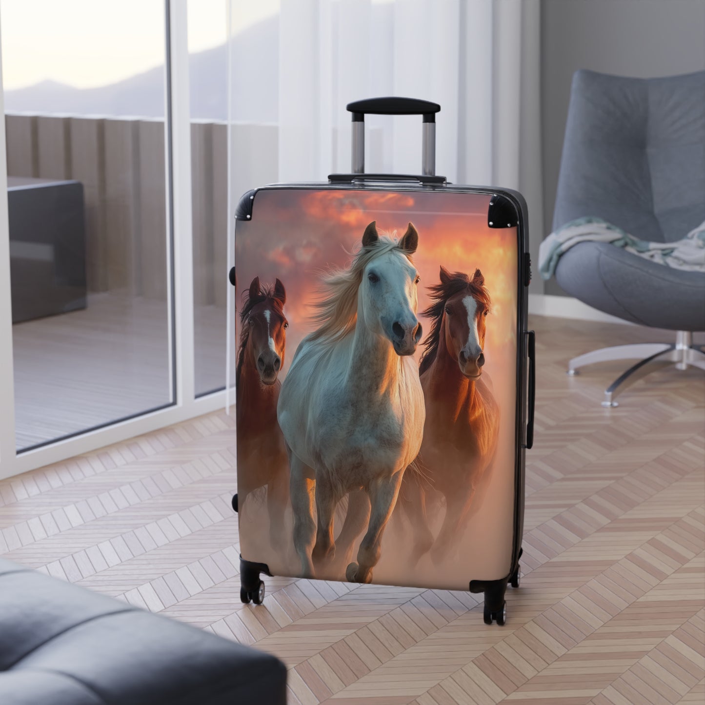Running On Sunlight, Unique Easy Identify Travel Suitcase- Horses Suitcase — Scenic Wild Horse Carry-On Luggage