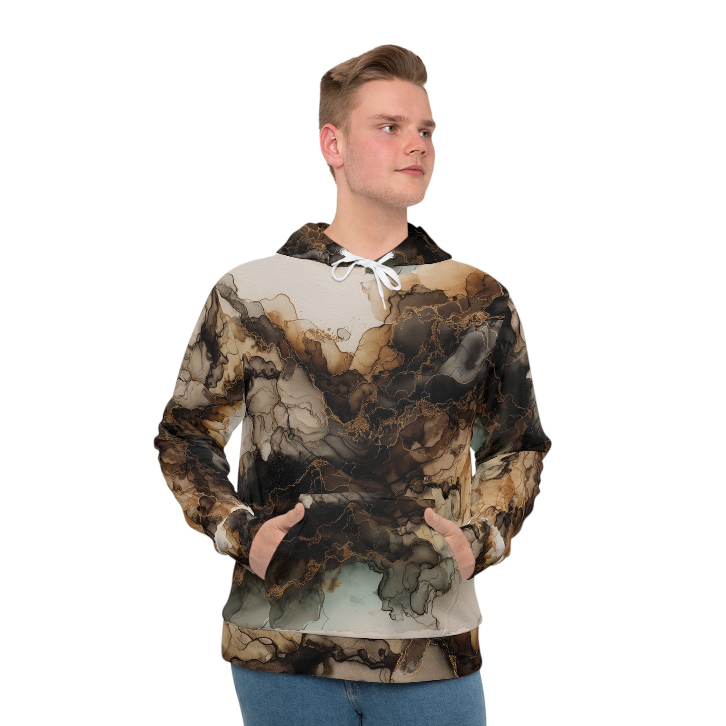 Earth Toned Watercolor, Marbled Ink Art Hoodie — Earth Tone Abstract All-Over Print