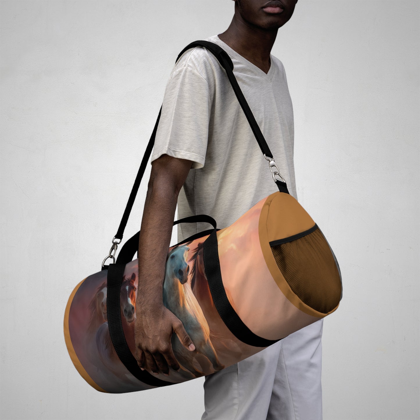 Running on Sunlight, Wild Horses Sunset Duffel Bag — Scenic Equestrian Travel Bag