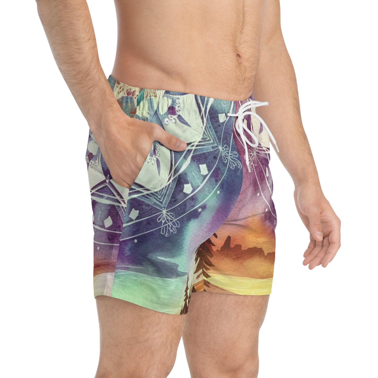 Geometric Pastel Rainbow, Swim Trunks (AOP)