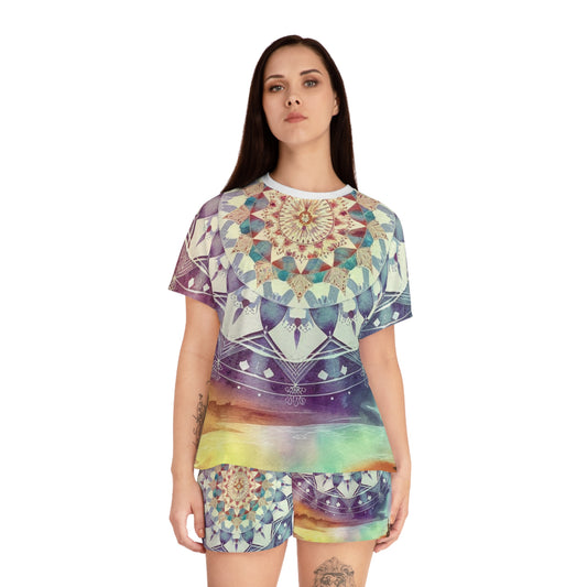 Geometric Pastel Rainbow, Women's Short Pajama Set (AOP)