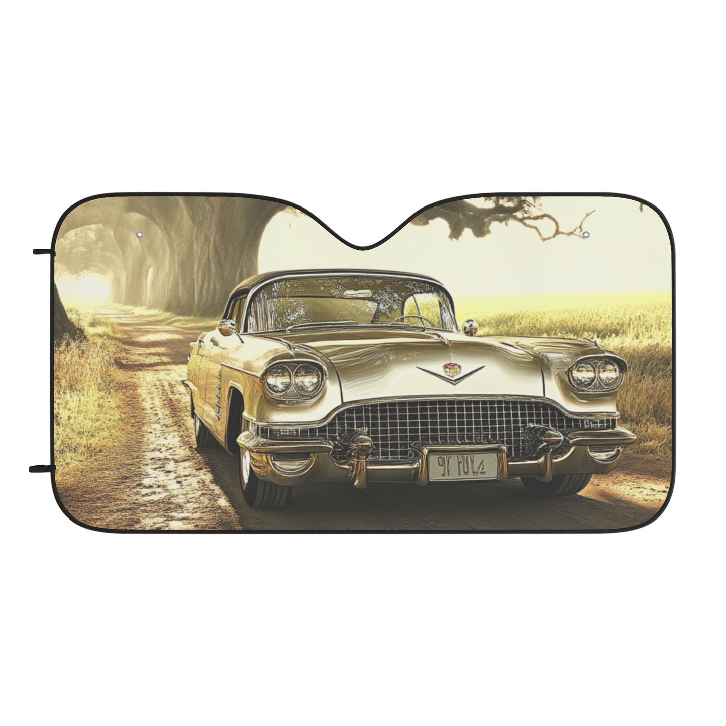 Vintage Golden Cadillac Car Sunshade — Retro Classic Car Windshield Sunshade