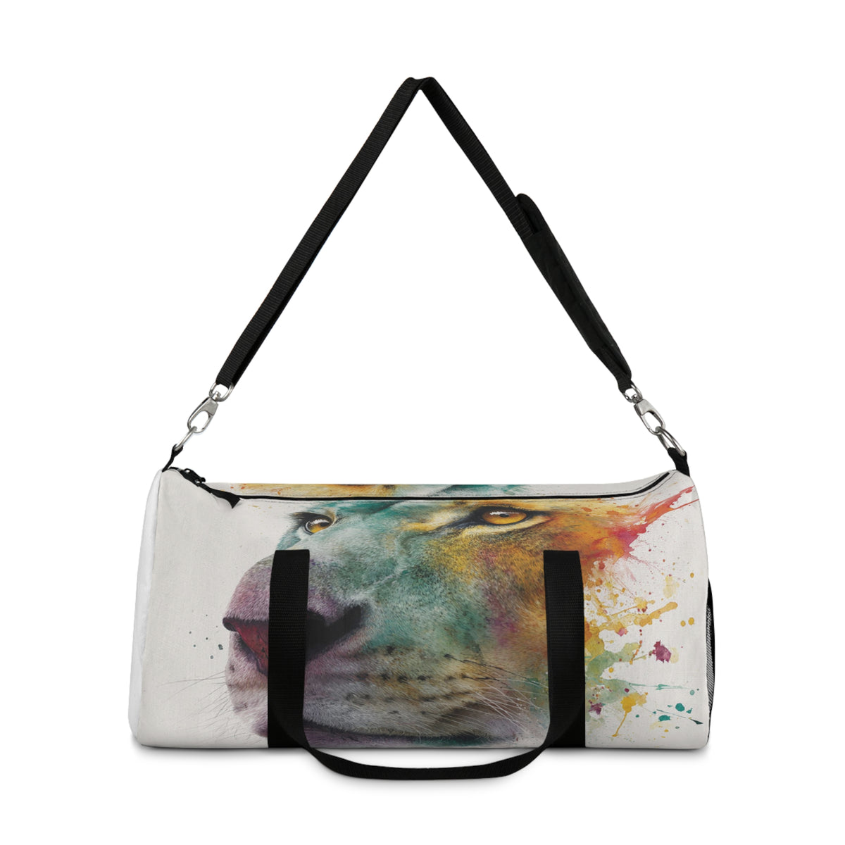 Soul of a Lion, Watercolor Lion Duffel Bag — Colorful Animal Print Travel Gym Bag