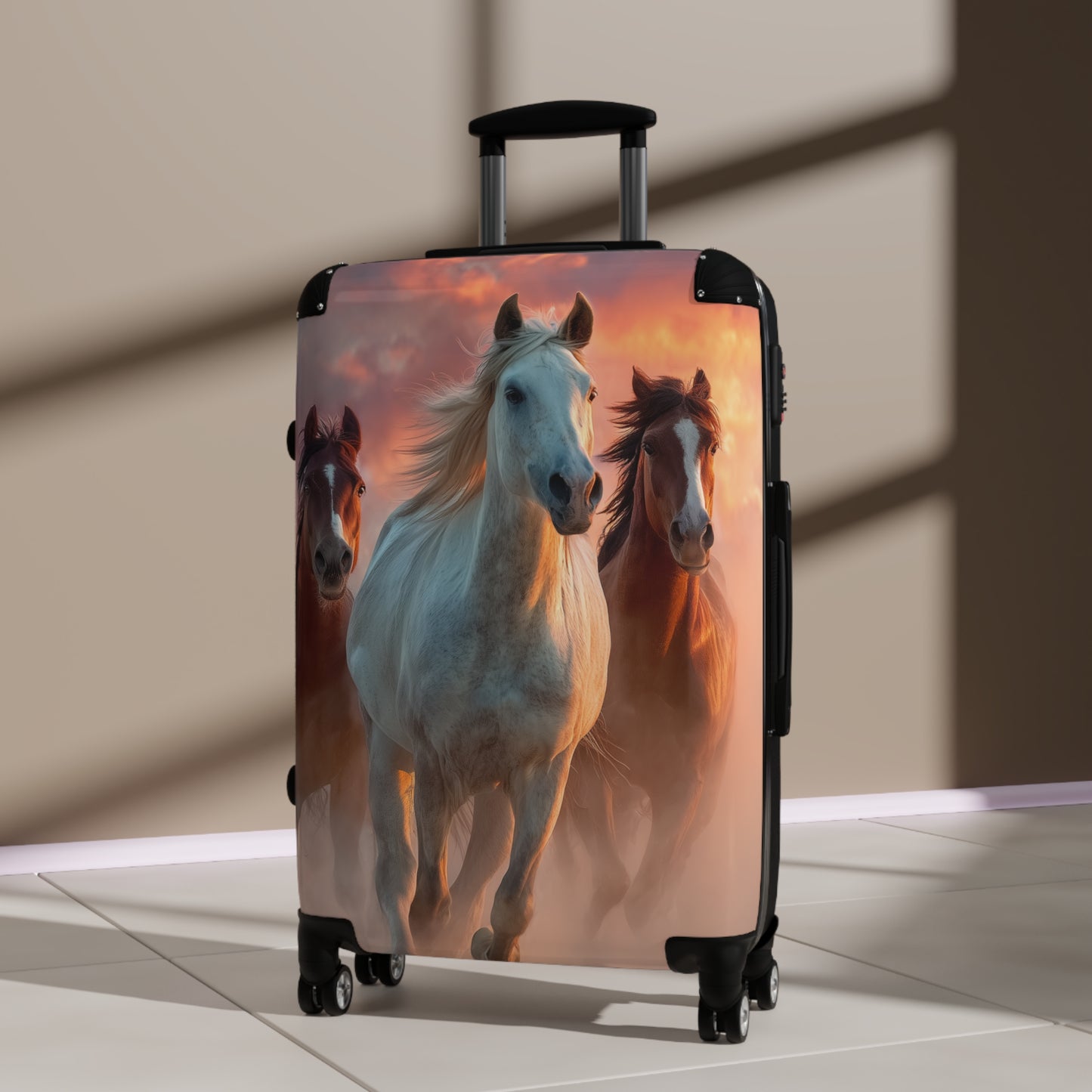 Running On Sunlight, Unique Easy Identify Travel Suitcase- Horses Suitcase — Scenic Wild Horse Carry-On Luggage