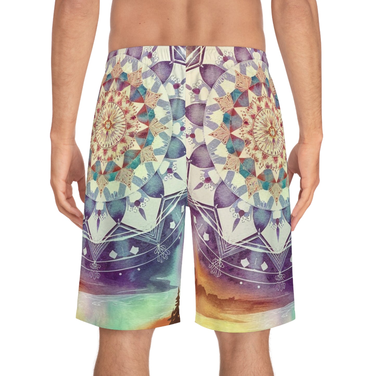 Geometric Pastel Rainbow, Men's Board Shorts (AOP)