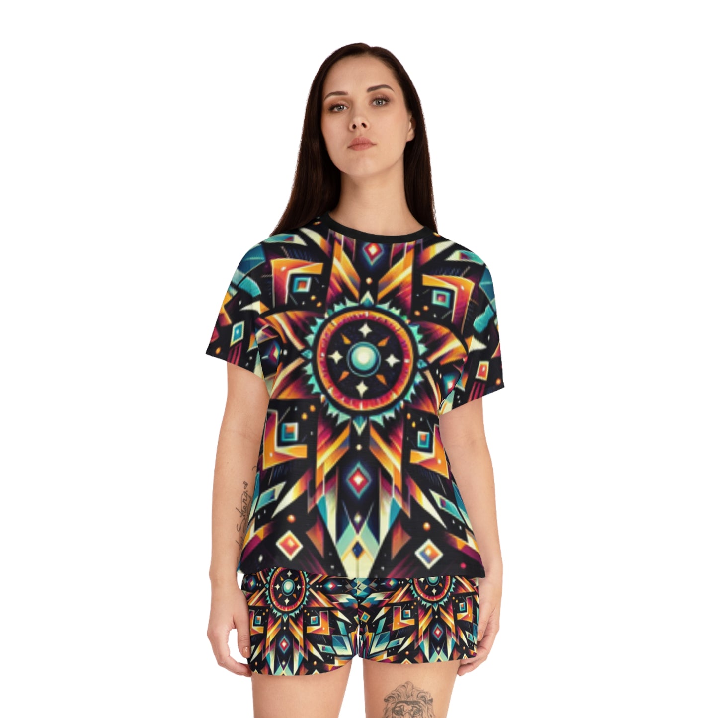 Geometric Tribal, Women's Short Pajama Set (AOP)