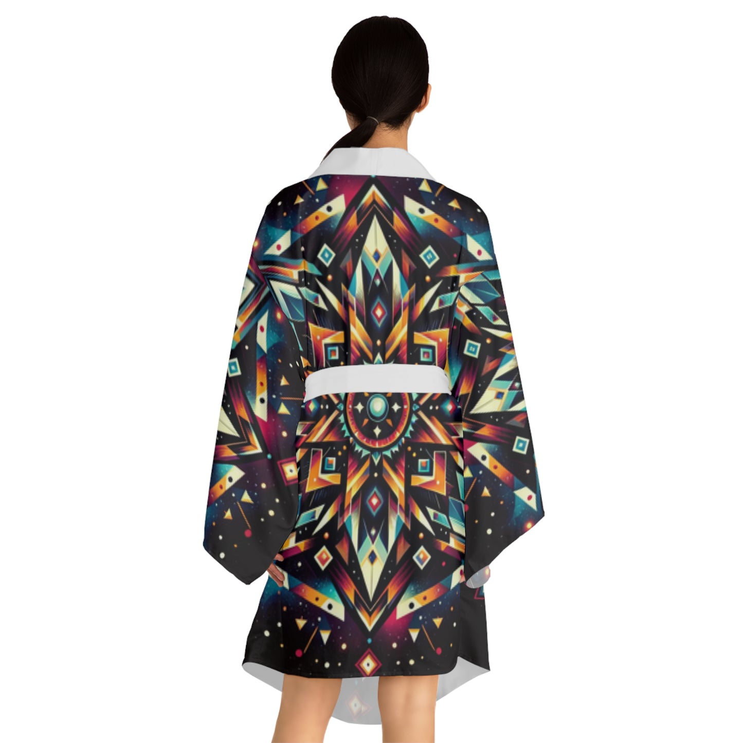 Geometric Tribal, Long Sleeve Kimono Robe (AOP)