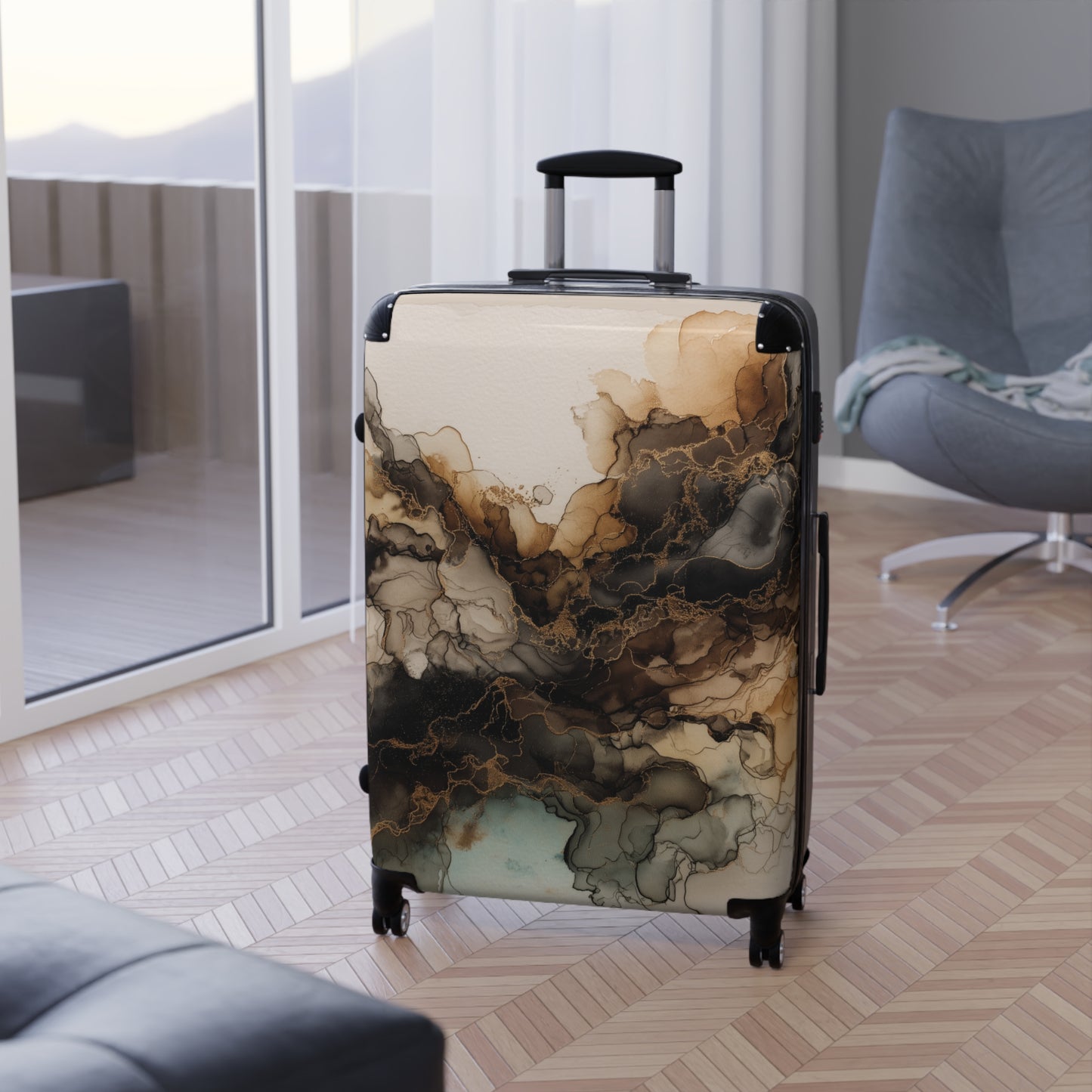 Earth Tone Watercolor -Unique Easy Identify Travel Suitcase -Abstract Marble Cabin Suitcase – Artistic Carry-On Luggage