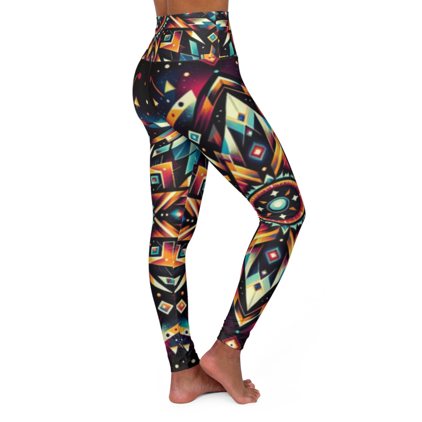 Geometric Tribal, High Waisted Yoga Leggings (AOP)